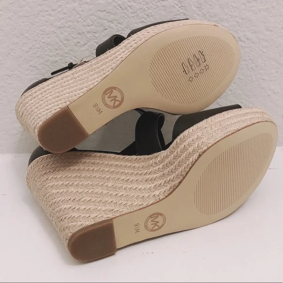 NEW Michael Kors Leather Wedge Sandals Espadrilles Black, Size 9.5 Retail $139 - Picture 10 of 13